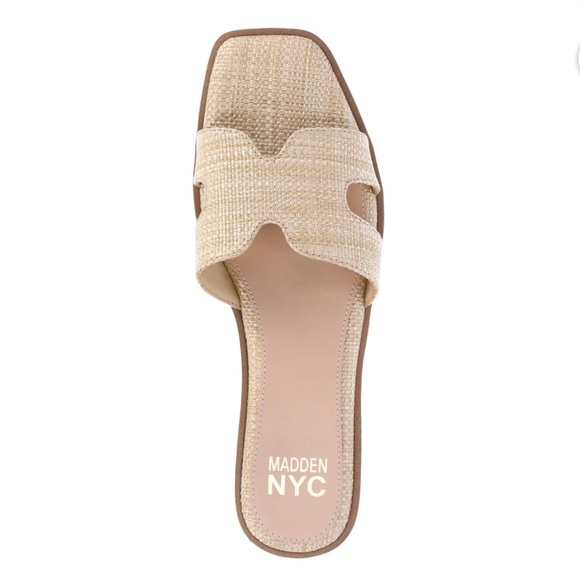 🔴 4/$15 Madden NYC Women's Tan Beige Raffia Open Toe Slides Sandals size 9 NWT - Picture 4 of 14